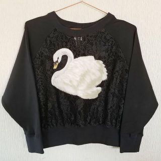 あちゃちゅむ 白鳥 スワン レース 刺繍 プルオーバースウェット トレーナー