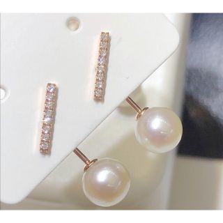 天然ダイヤモンド付きパールピアス2way k18の通販 by 天然ダイヤモンド