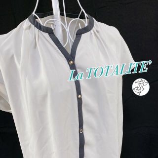 ラトータリテ(La TOTALITE)の【La TOTALITE’☆美品】配色フレアスリーブシャツ モスグレー(シャツ/ブラウス(半袖/袖なし))