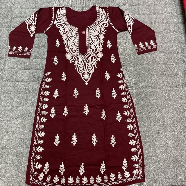 チカンカリ刺繍 パンジャビ クルタ インド 1