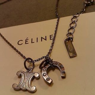 希少 セリーヌ 13Pダイヤ silver ホースシュー ネックレス-