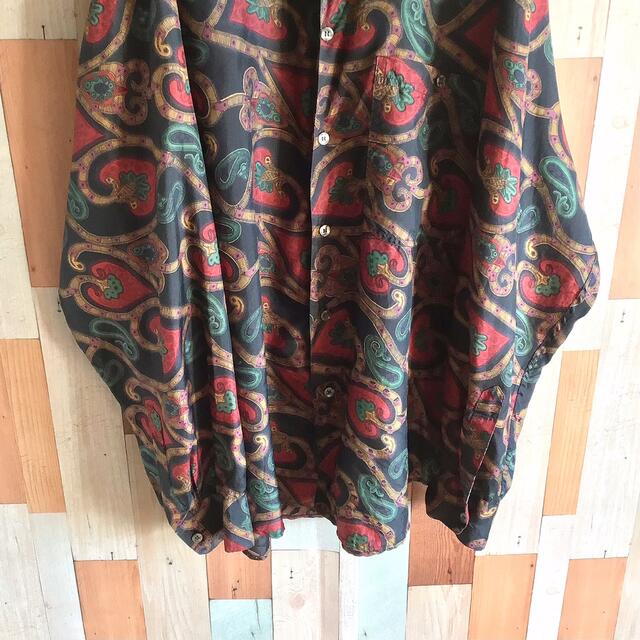 【入手困難】古着 old 総柄シャツ シルク ペイズリー ブラック 【入手困難】古着 old 総柄シャツ シルク ペイズリー ブラック