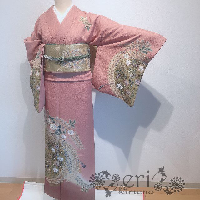 逸品♡一つ紋♡大きいサイズ】落ち着いたピンクに辻が花の訪問着 | www