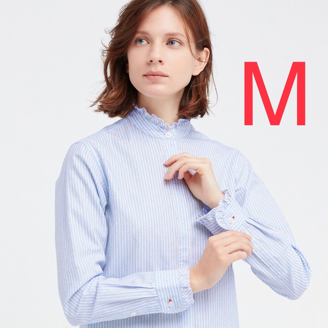 UNIQLO(ユニクロ)の新品 大人気 完売品 ■ ユニクロ　イネス　フリルブラウス ■ M  Blue レディースのトップス(シャツ/ブラウス(長袖/七分))の商品写真