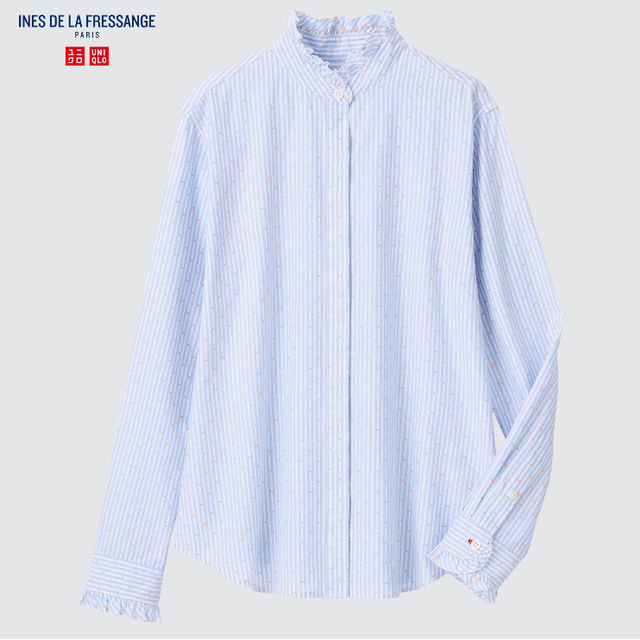 UNIQLO(ユニクロ)の新品 大人気 完売品 ■ ユニクロ　イネス　フリルブラウス ■ M  Blue レディースのトップス(シャツ/ブラウス(長袖/七分))の商品写真