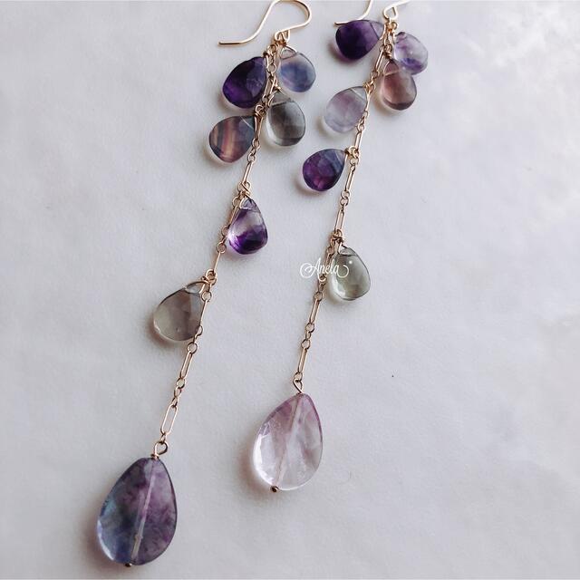 14kgf⁂Drop Fluorite Long pierce ハンドメイドのアクセサリー(ピアス)の商品写真