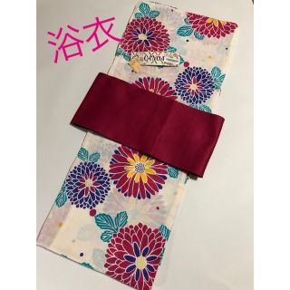 レディース浴衣　ゆかた　新品　カノア　花柄　赤　黄色　夏(浴衣)