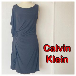 カルバンクライン(Calvin Klein)のCalvinKleinブラックアシンメトリーワンピース(ひざ丈ワンピース)