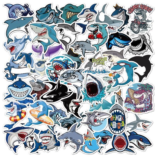 サメ シャーク さめ ステッカー シール ５０枚セット s3 エンタメ/ホビーのおもちゃ/ぬいぐるみ(キャラクターグッズ)の商品写真