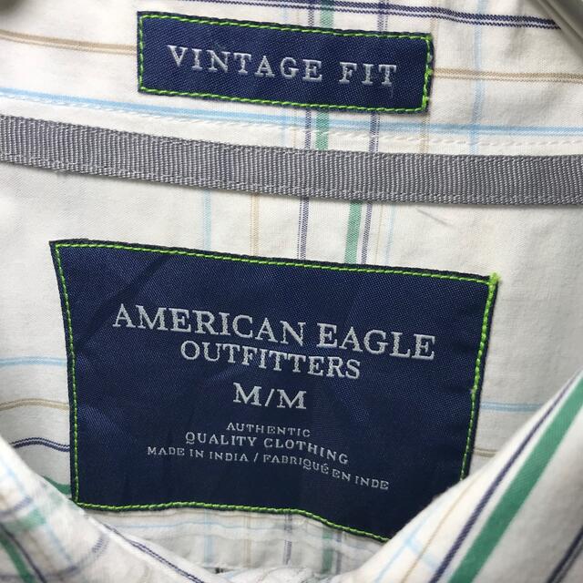 American Eagle(アメリカンイーグル)の【希少デザイン】AE アメリカンイーグル ストライプシャツ 長袖 M 白 古着 メンズのトップス(シャツ)の商品写真