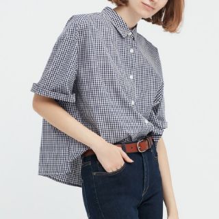 ユニクロ(UNIQLO)のひなのん様専有　新品タグ付き　大きいサイズ　ユニクロ　ギンガムチェック　半袖(シャツ/ブラウス(長袖/七分))