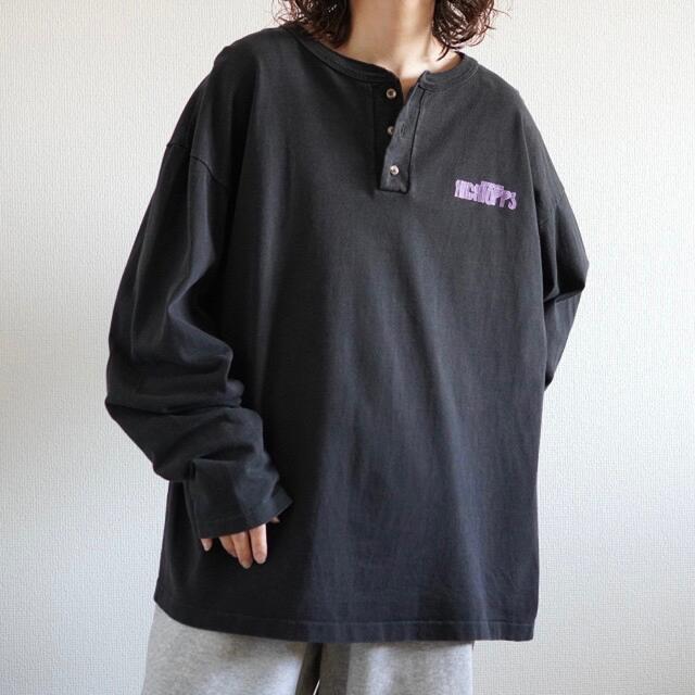 USA製 ヘンリーネックプリントTシャツ デカロゴ バックロゴ 90s
