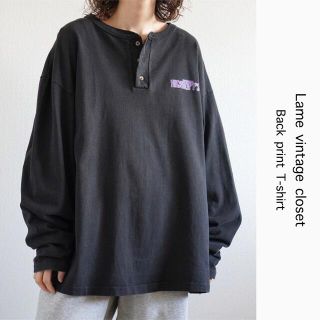 サンタモニカ(Santa Monica)の90s 古着 バックプリント ヘンリーネック Tシャツ ロンT USA製 XL(Tシャツ/カットソー(七分/長袖))