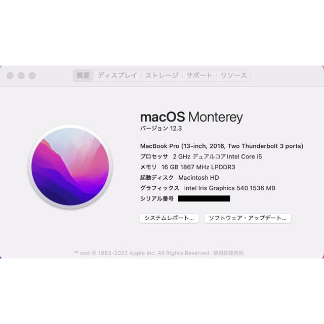 2016 MacBook Pro 13インチ 16GBメモリ 4