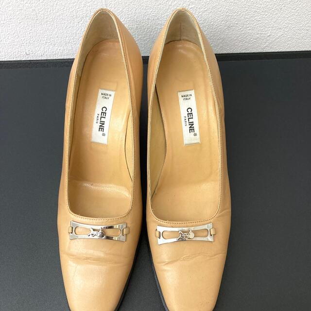 希少☆OLD CELINE 馬車金具 ロゴ ヒール パンプス 金 35 ブラウン