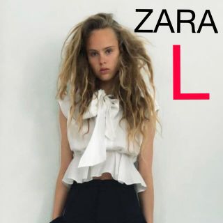 ザラ(ZARA)の新品ZARA リボンポプリンシャツL(シャツ/ブラウス(半袖/袖なし))