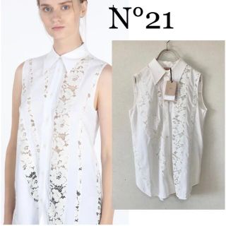 ヌメロヴェントゥーノ(N°21)の新品✨N°21  定価90,000円  シルクレースブラウス  38(シャツ/ブラウス(半袖/袖なし))