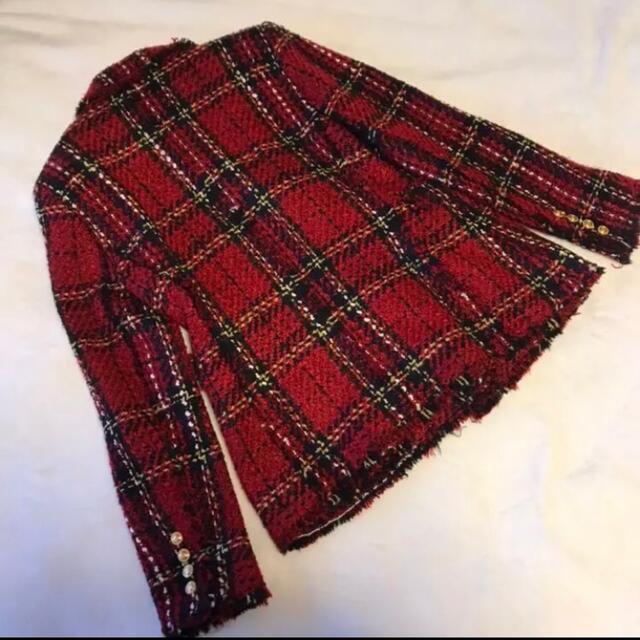 ZARA - ZARA 赤チェック柄テーラードジャケットの通販 by のここ ZARA - ZARA 赤チェック柄テーラードジャケットの通販 by のここ