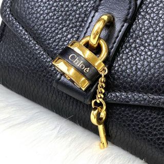 極美品 Chloe ABY アビー 三つ折り財布 ブラックレザー 南京錠ゴールド