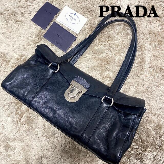 極美品 保証書付き】PRADA プラダ ハンドバッグ オールレザー ブラック-