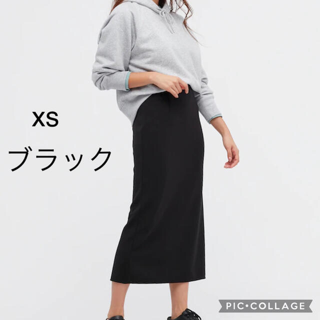 UNIQLO(ユニクロ)のユニクロ ストレッチダブルフェイスナロースカート 丈標準 xs 黒 ブラック レディースのスカート(ロングスカート)の商品写真