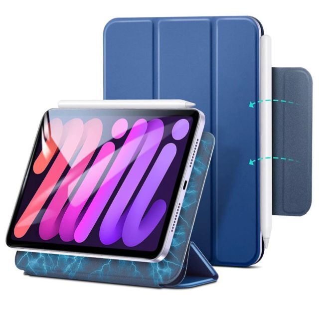 磁気吸着 iPad mini6 ケース 2021 マグネット スリム ネイビー スマホ/家電/カメラのスマホアクセサリー(iPadケース)の商品写真