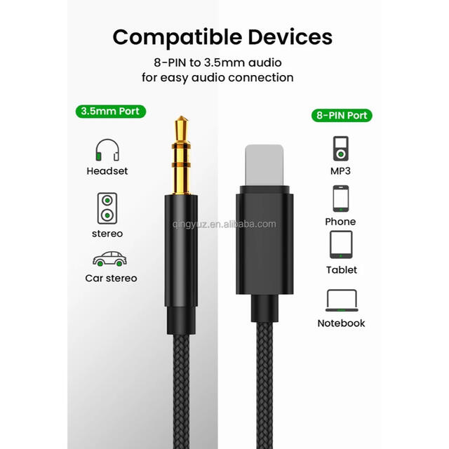 Lightning to 3.5AUX Audio Cable　Gold 自動車/バイクの自動車(カーオーディオ)の商品写真