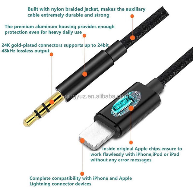 Lightning to 3.5AUX Audio Cable　Gold 自動車/バイクの自動車(カーオーディオ)の商品写真