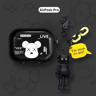 【新品】AirPods Pro ケース　ストラップセット kaws 黒 即日発送(ヘッドフォン/イヤフォン)