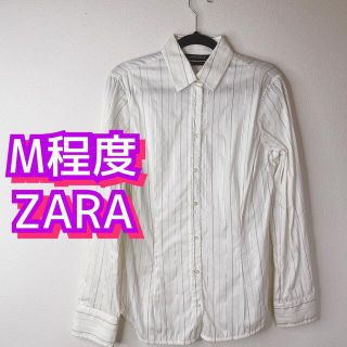 ザラ(ZARA)のM ZARA 綿70% ストライプ白シャツ　長袖　通勤通学おしゃれ着(シャツ/ブラウス(長袖/七分))