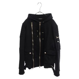 極美品□BALMAIN/バルマン バックロゴ ラインデザイン ラメ ジップアップパーカー/フーディー ブラック/シルバー系 S タグ付き メンズ