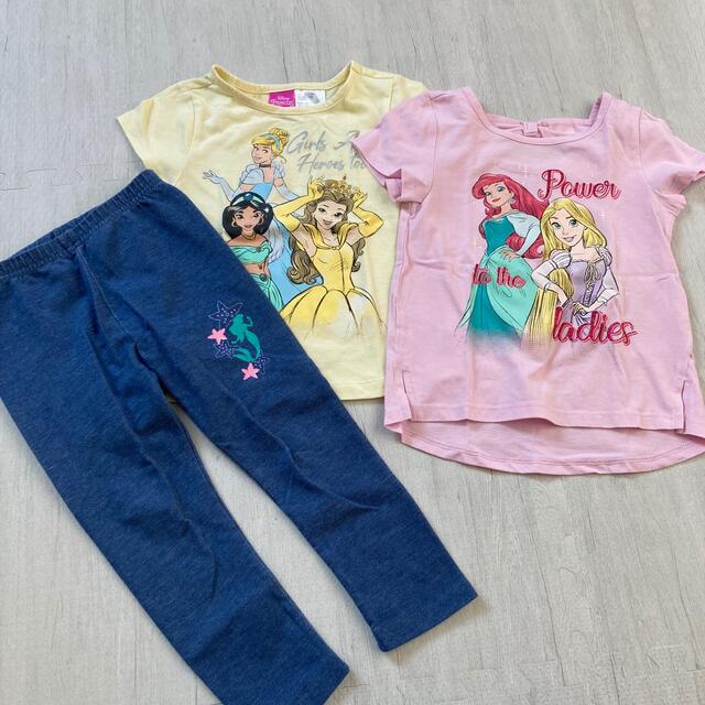 Disney(ディズニー)のプリンセスTシャツ　2枚　ズボン1枚　3点セット売り キッズ/ベビー/マタニティのキッズ服女の子用(90cm~)(Tシャツ/カットソー)の商品写真