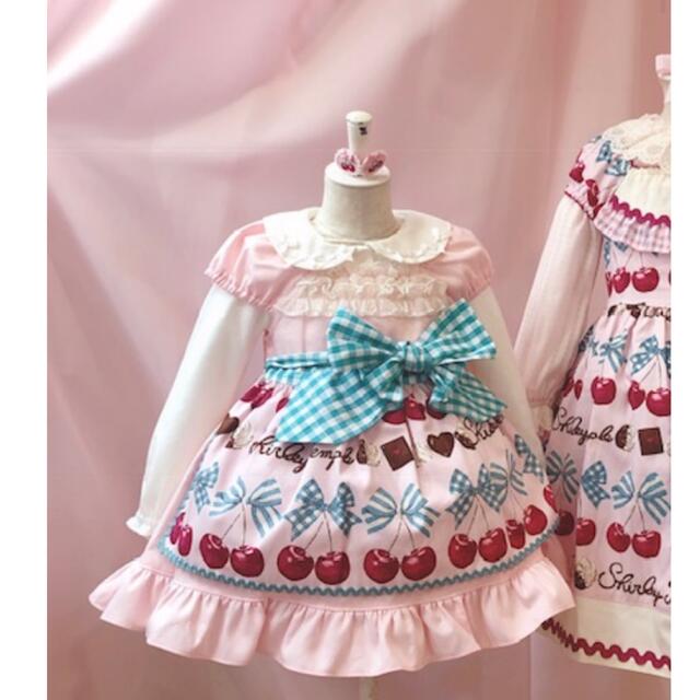 キッズ服女の子用(90cm~)チェリーチョコ  エプロンワンピース　ピンク