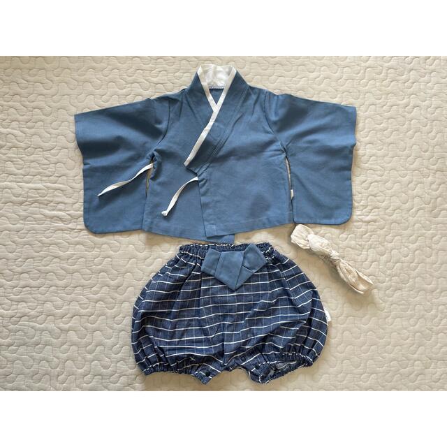 【hana様専用】ベビー 袴 ブルー お食い初め お宮参り キッズ/ベビー/マタニティのベビー服(~85cm)(和服/着物)の商品写真