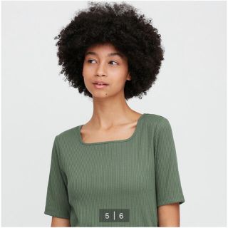 ユニクロ(UNIQLO)の【未使用品】ユニクロリブスクエアネックT（5分袖）(カットソー(半袖/袖なし))