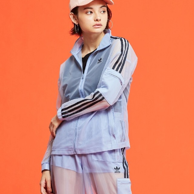 adidas シースルー ジャケット トラックトップ ジャージ ライトブルー L