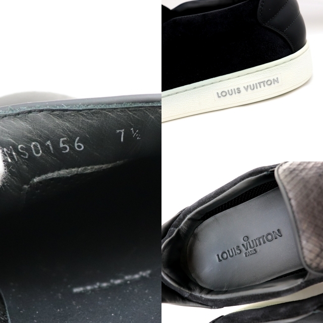 LOUIS VUITTON(ルイヴィトン)の未使用 ルイヴィトン 16年製 パイソン切替 レザースリッポン 黒 7.5 メンズの靴/シューズ(スニーカー)の商品写真
