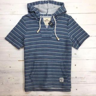 ホリスター(Hollister)の新品【メンズS】★ホリスター★ボーダー柄半袖パーカー/紺グレー(パーカー)