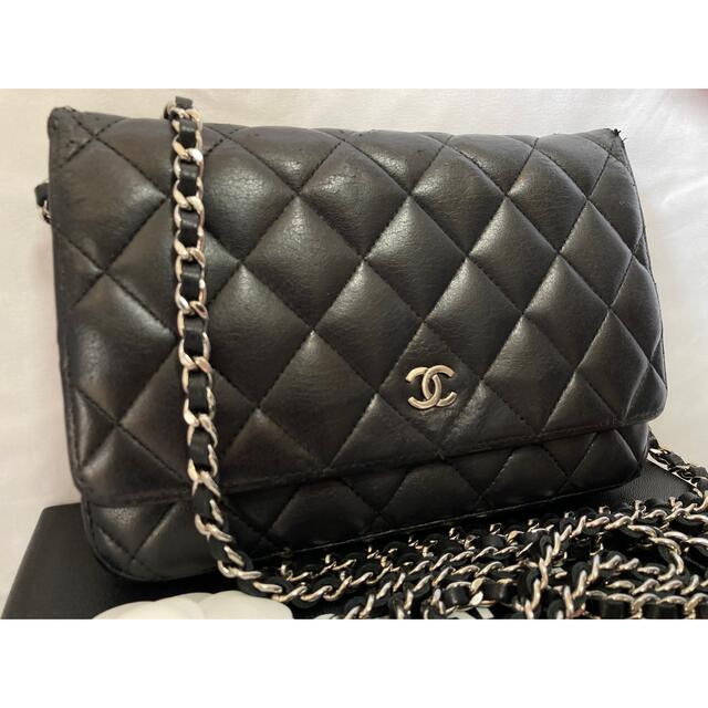 レディースCHANEL マトラッセ チェーンウォレット ラムスキン