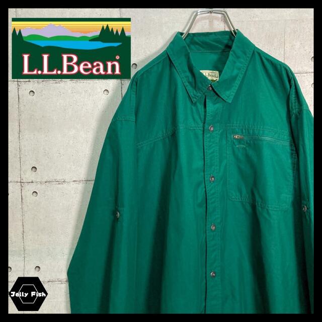 【希少】L.L.Bean/エルエルビーン ポリナイロン シャツ グリーン XL