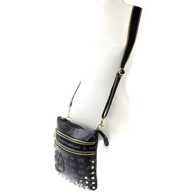 CASTELBAJAC(カステルバジャック)のカステルバジャック ショルダーバッグ ミニ レザー 総柄 スタッズ 黒 メンズのバッグ(ショルダーバッグ)の商品写真