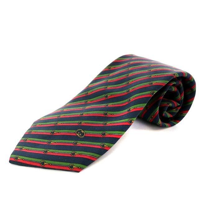 グッチ GUCCI ネクタイ レジメンタルストライプ ロゴ シルク マルチカラー-