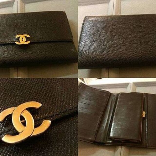 CHANEL（シャネル)キャビアスキン黒 三つ折財布