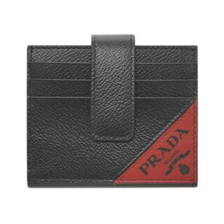 プラダ(PRADA)の【新品】プラダ 二つ折りカードケース 2MC049 カーフブラック+レッド(名刺入れ/定期入れ)