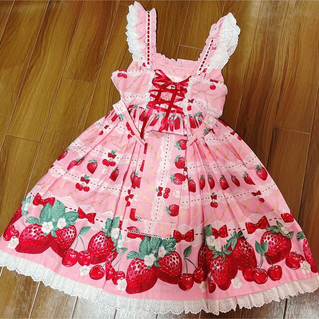 Angelic Pretty(アンジェリックプリティー)のDesert Berry JSK ピンク ジャンパースカート レディースのワンピース(ひざ丈ワンピース)の商品写真