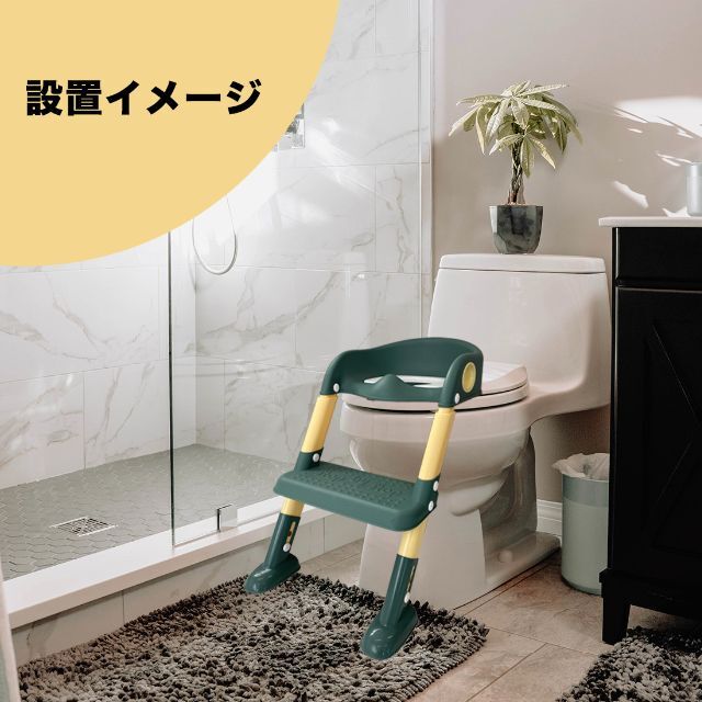 新品未使用 送料無 緑 トイレトレーナー 補助便座 おまるトイレ踏台  キッズ/ベビー/マタニティのおむつ/トイレ用品(補助便座)の商品写真