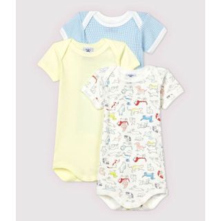 プチバトー(PETIT BATEAU)の新品未使用　プチバトー　36m 半袖ボディ３枚組＿アニマルプリント(ロンパース)