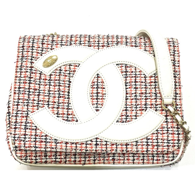 シャネル CHANEL フラップ ポシェット CC ココマーク チェーン ショルダーバッグ レザー ホワイト×レッド