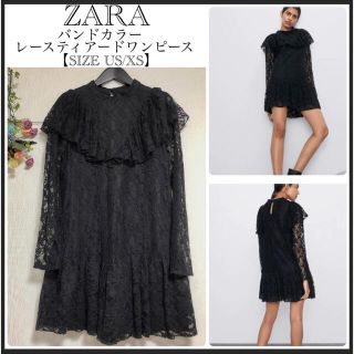 ザラ(ZARA)のザラ/バンドカラー/レースティアードワンピース(ミニワンピース)