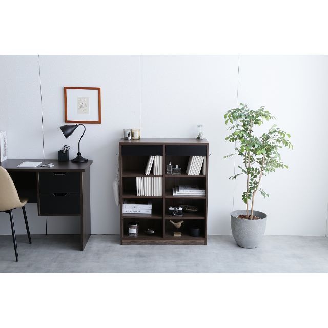 【幅80cm】引き出し付き本棚 ブラウンxブラック 幅80cm】引き出し付き本棚 ブラウンxブラック